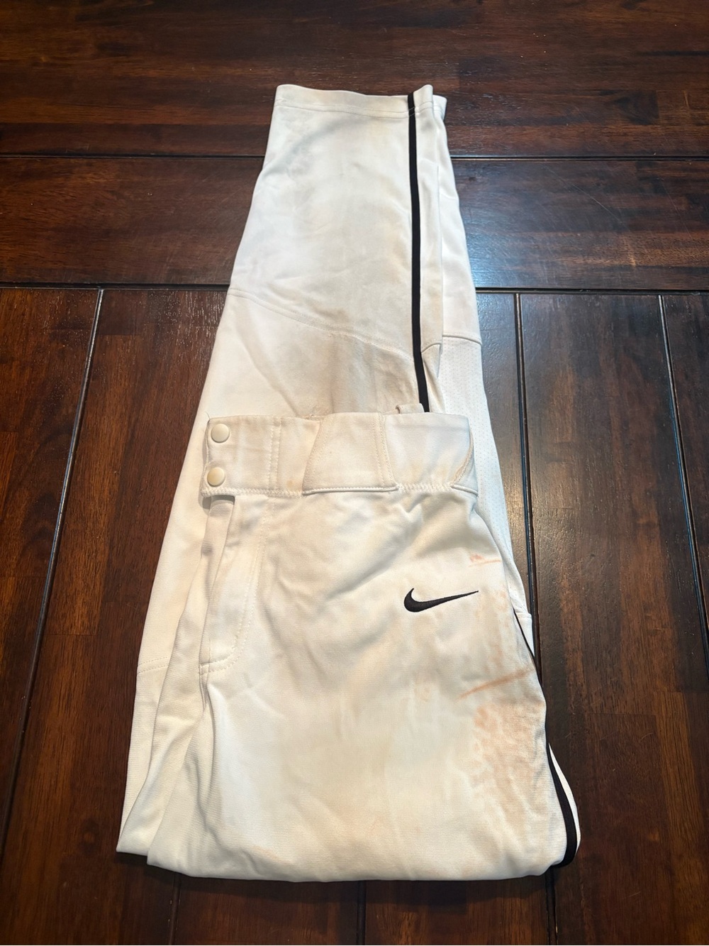 Nike Long White Baseball Pants with Black Swoosh & Piping Size M